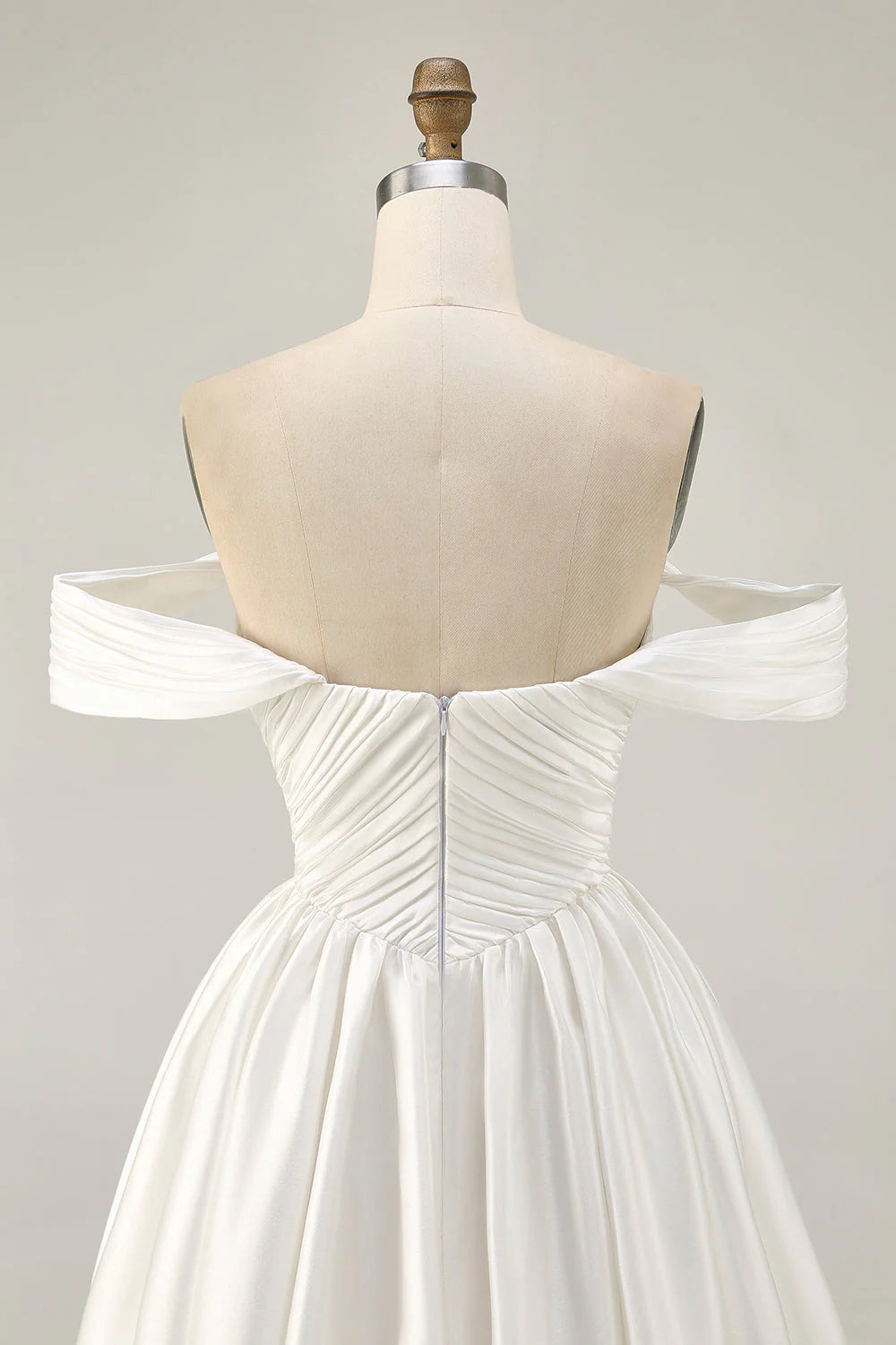 White Satin A Line Off The Shoulder Ruched Short Homecoming Dress