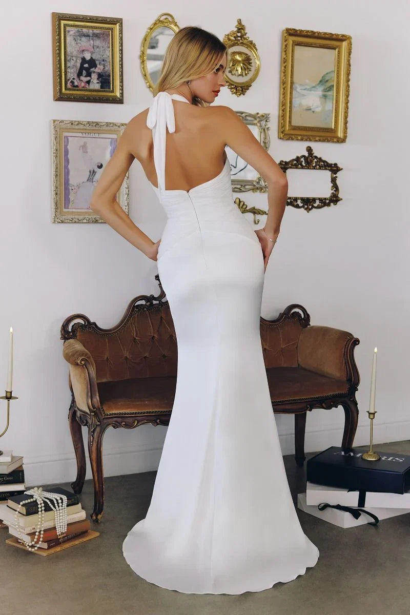 Tessa Gown Off White Mermaid Halter Satin Gown