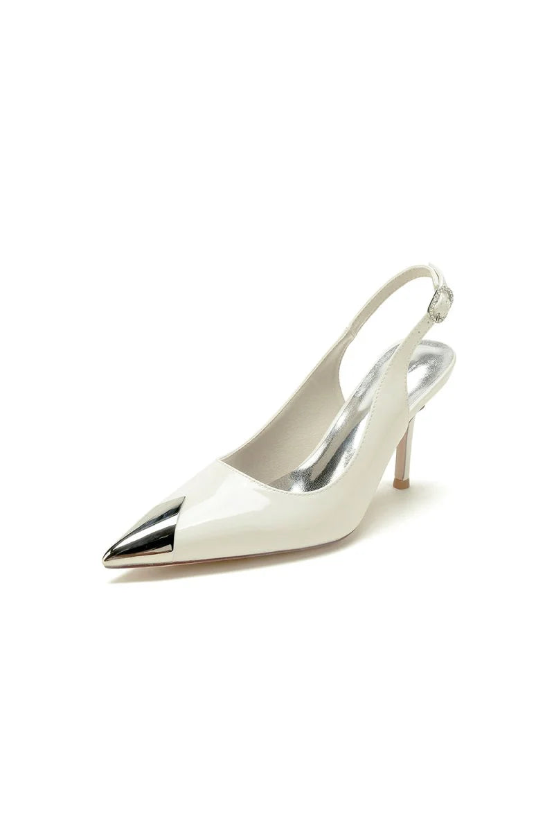 Glitter Crystal Slingback Wedding Heels Pointed Toe Stiletto Bridal Shoes