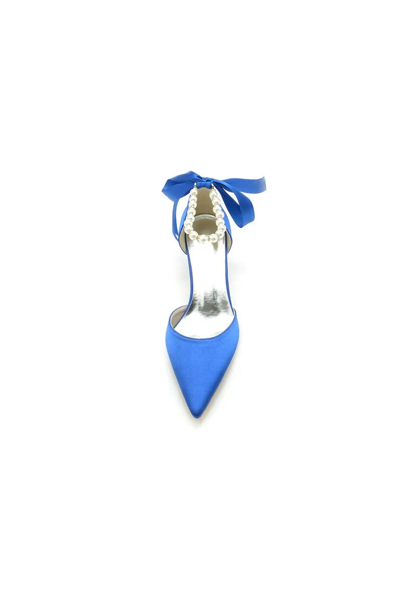 Pointed Toe Ribbons Faux Pearl Pumps