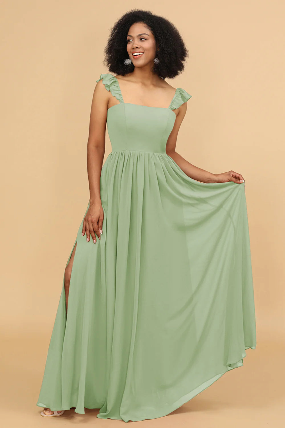 A Line Floor Length Chiffon Bridesmaid Dress With Ruffles