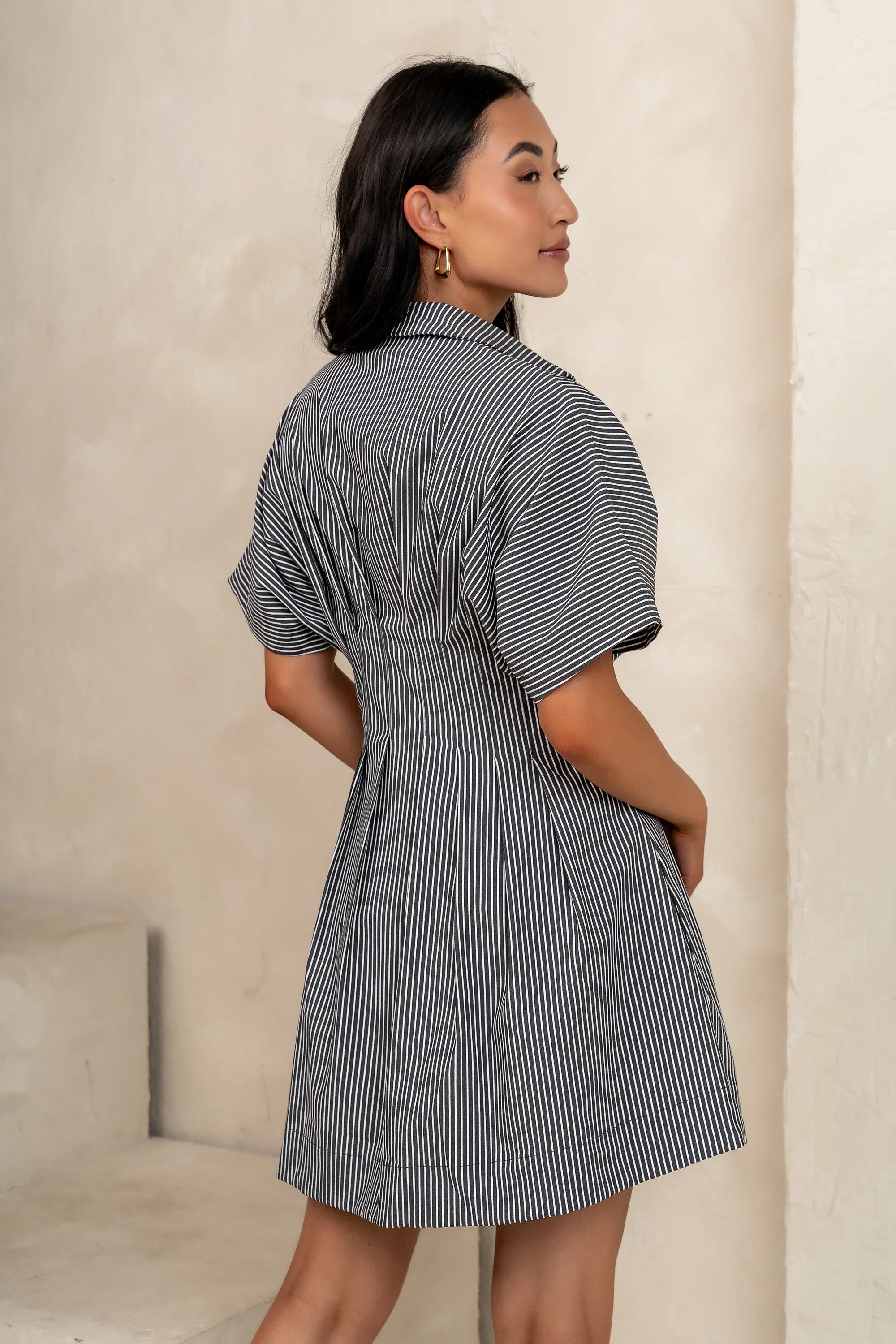Erica Button Front Mini Dress in Grey FINAL SALE