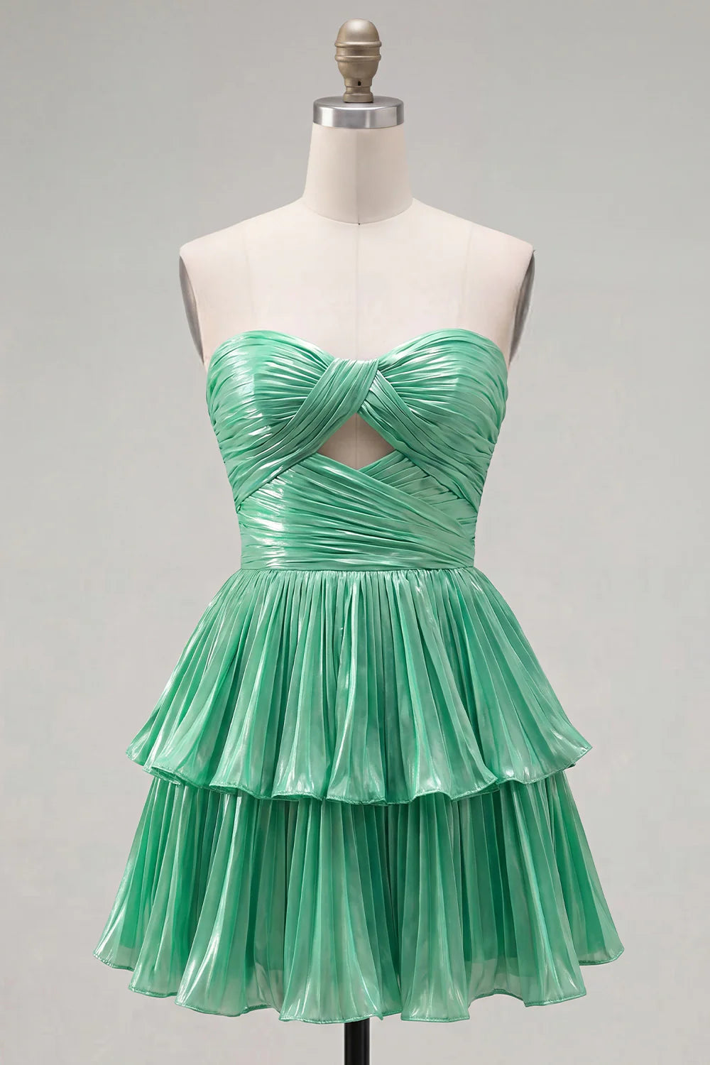 Green Strapless Tiered Cut Out A Line Homecoming Dress