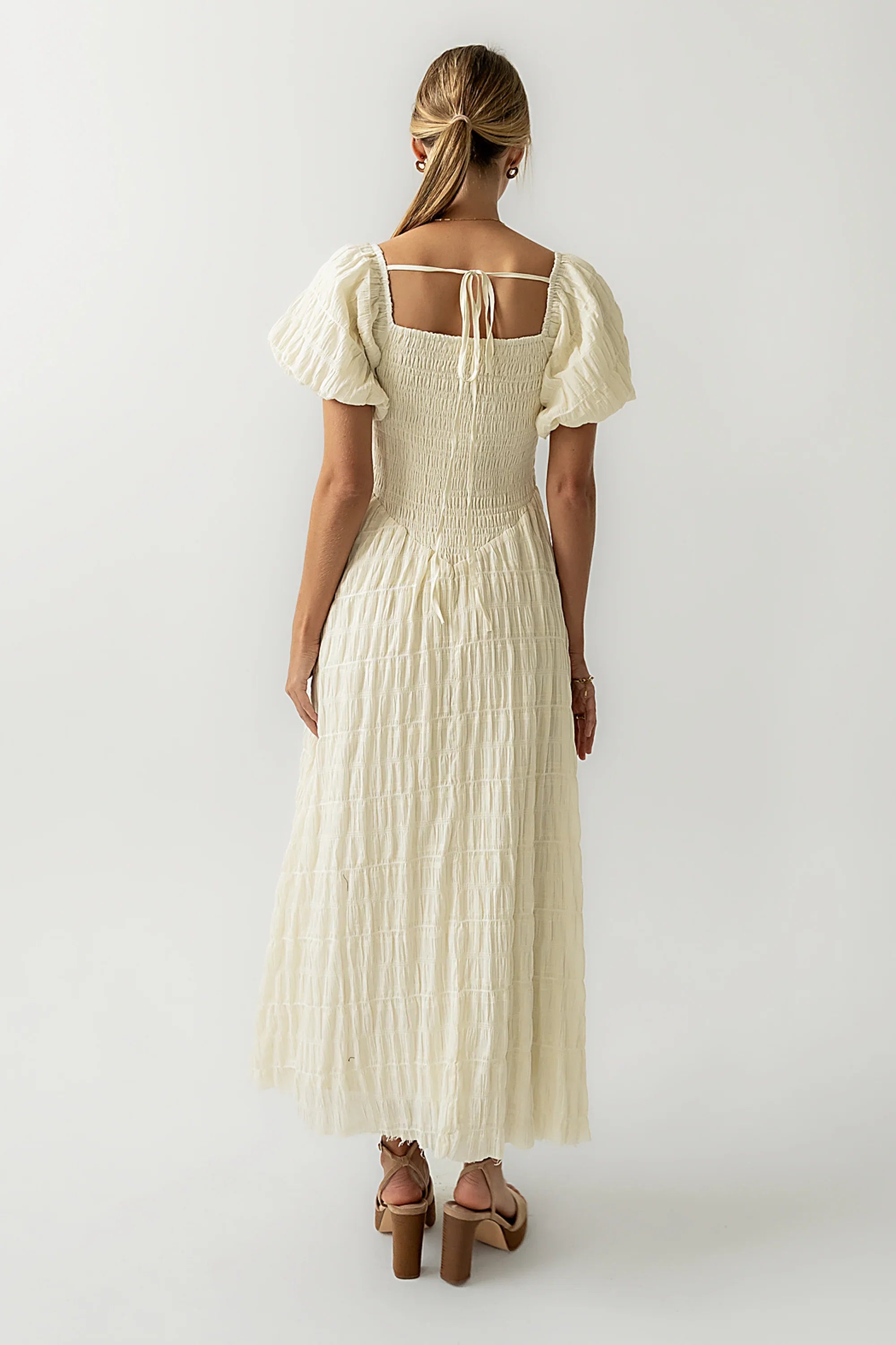 Beckie Smocked Maxi Dress in Off White
