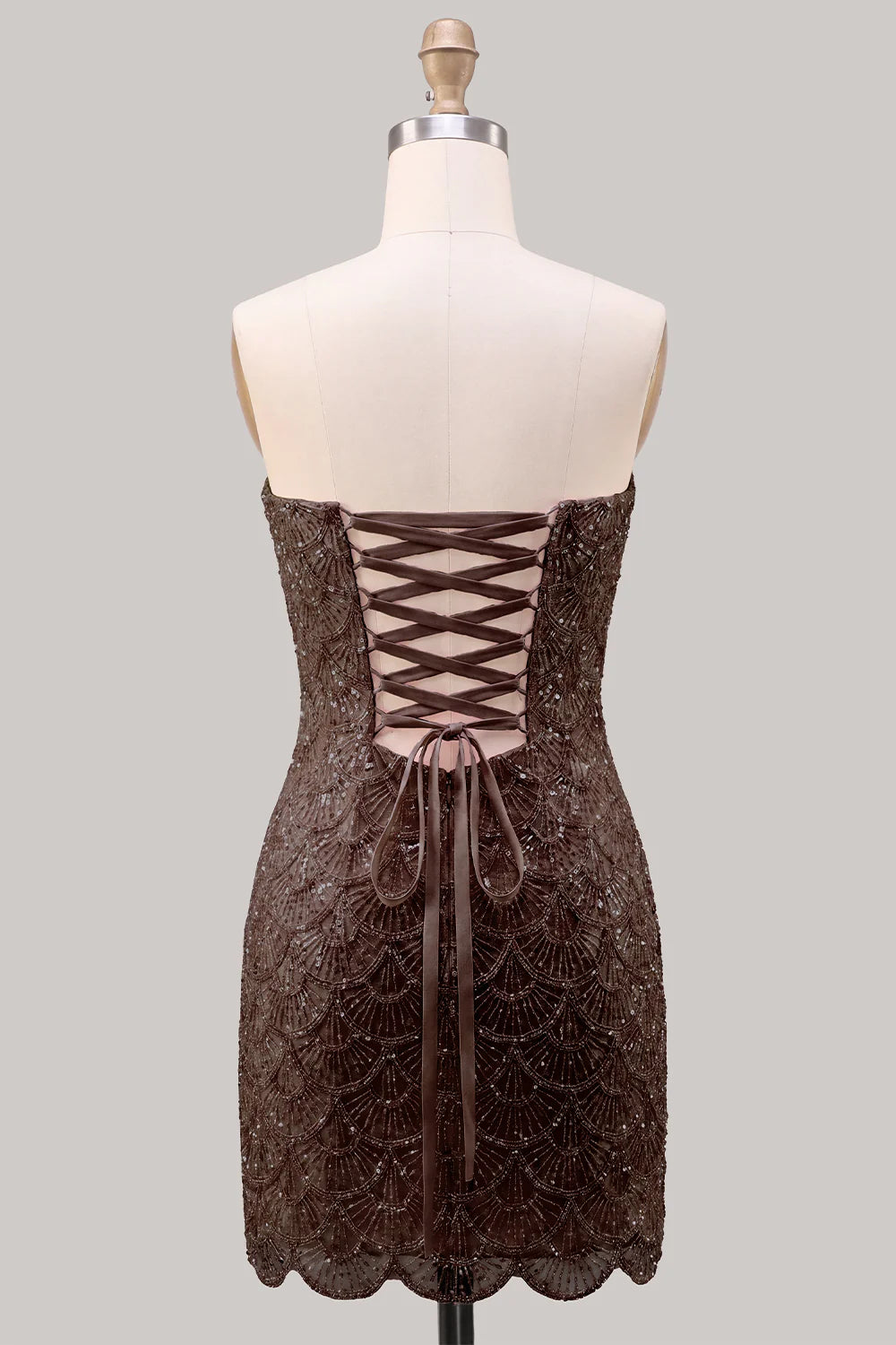 Sparkly Pink Strapless Bodycon Homecoming Dress with Lace up Back