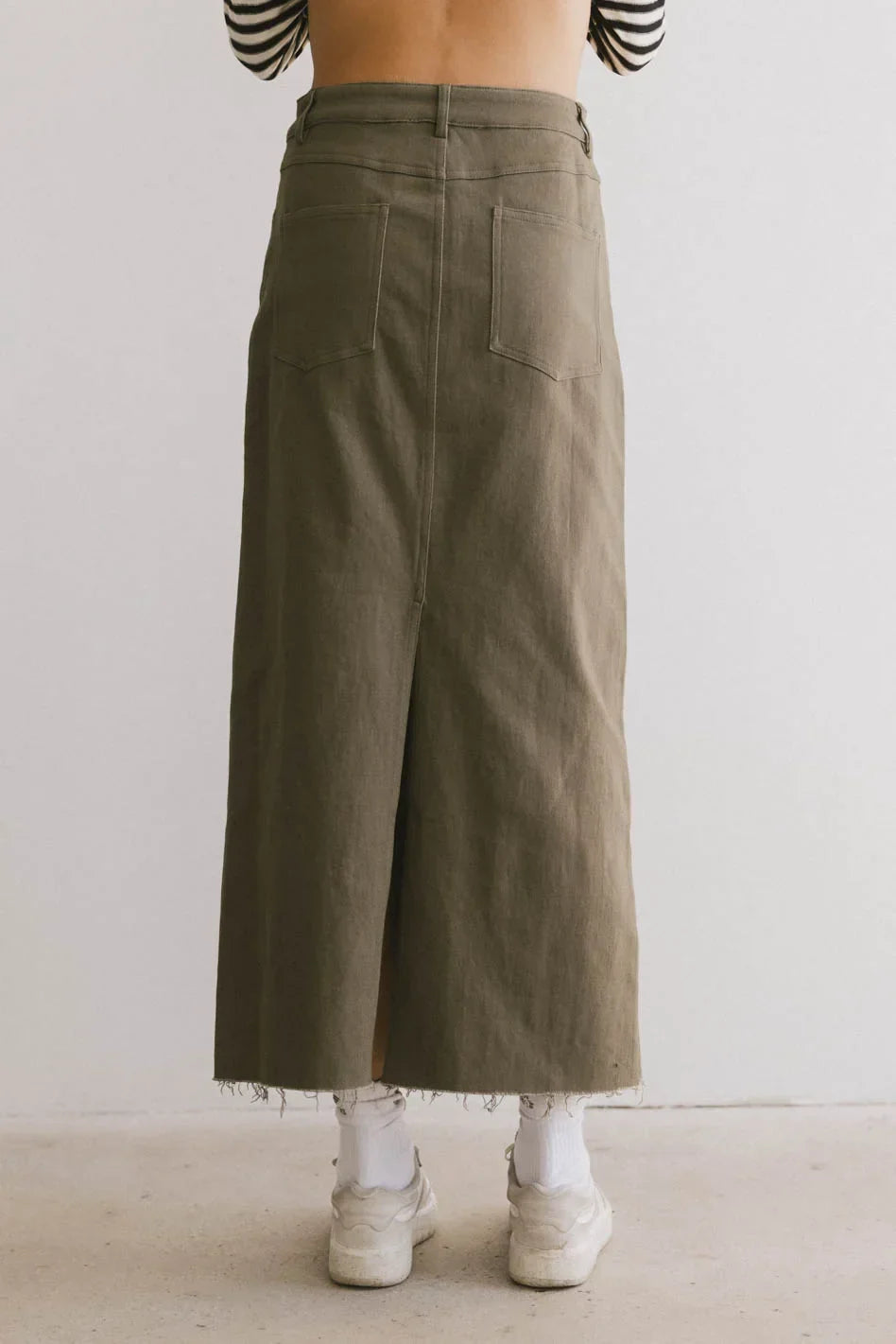 Rylie Denim Maxi Skirt in Olive FINAL SALE