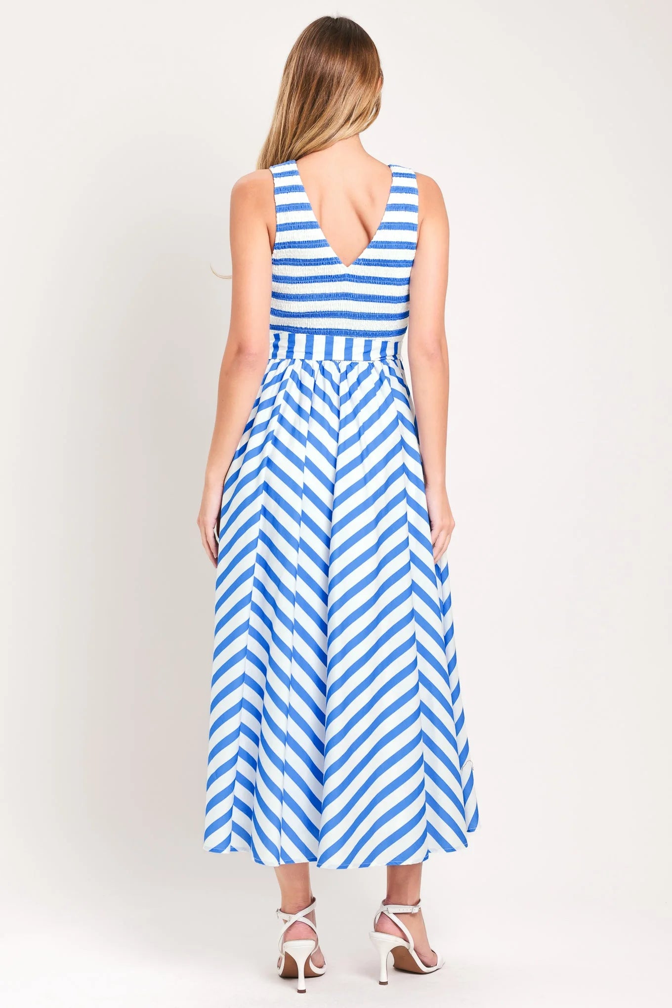 BLUE SERENA STRIPED MIDI DRESS