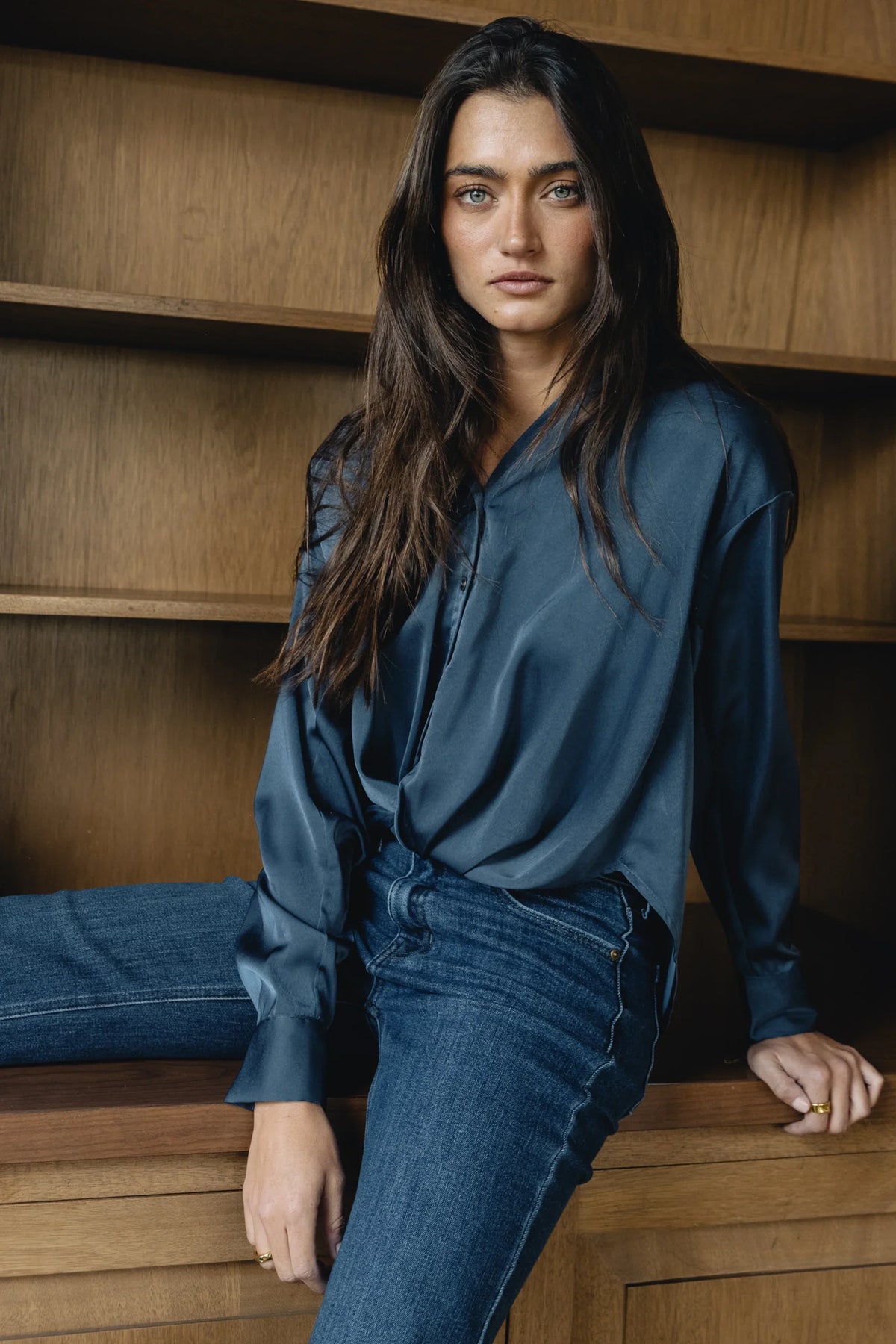 Margaret Twist Button Up in Blue