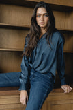 Margaret Twist Button Up in Blue