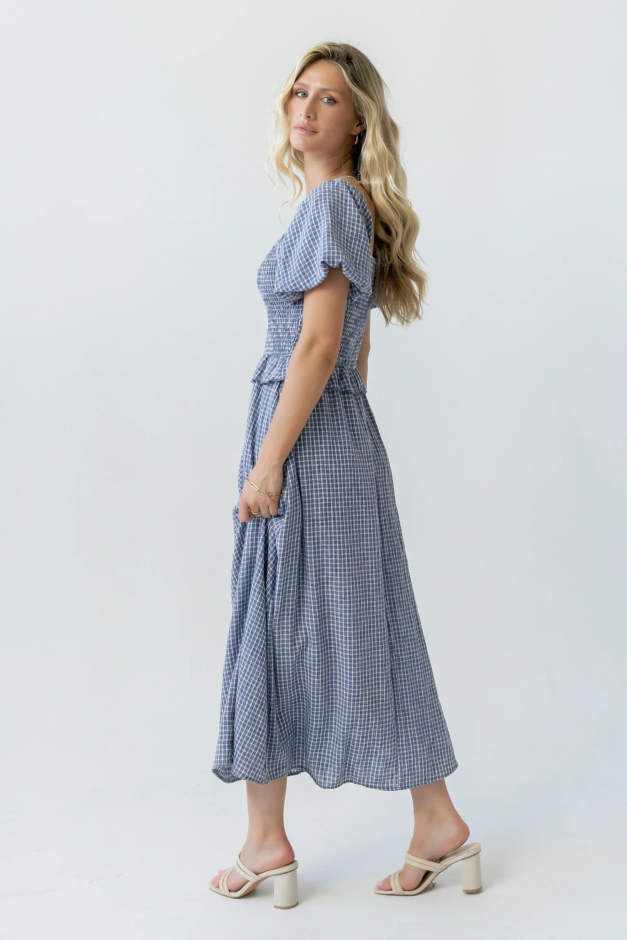 Renley Plaid Midi Dress in Navy
