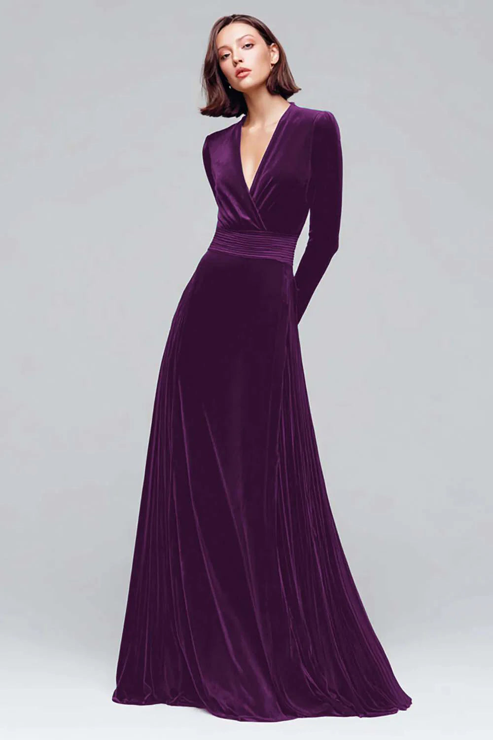 Black Velvet A Line V Neck Long Sleeves Maxi Holiday Party Dress