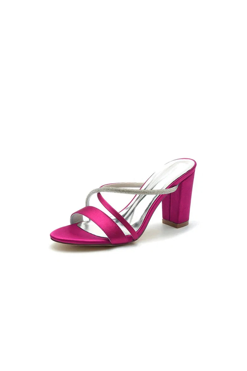 Cross Strap Open Toe High Heels With Rhinestone