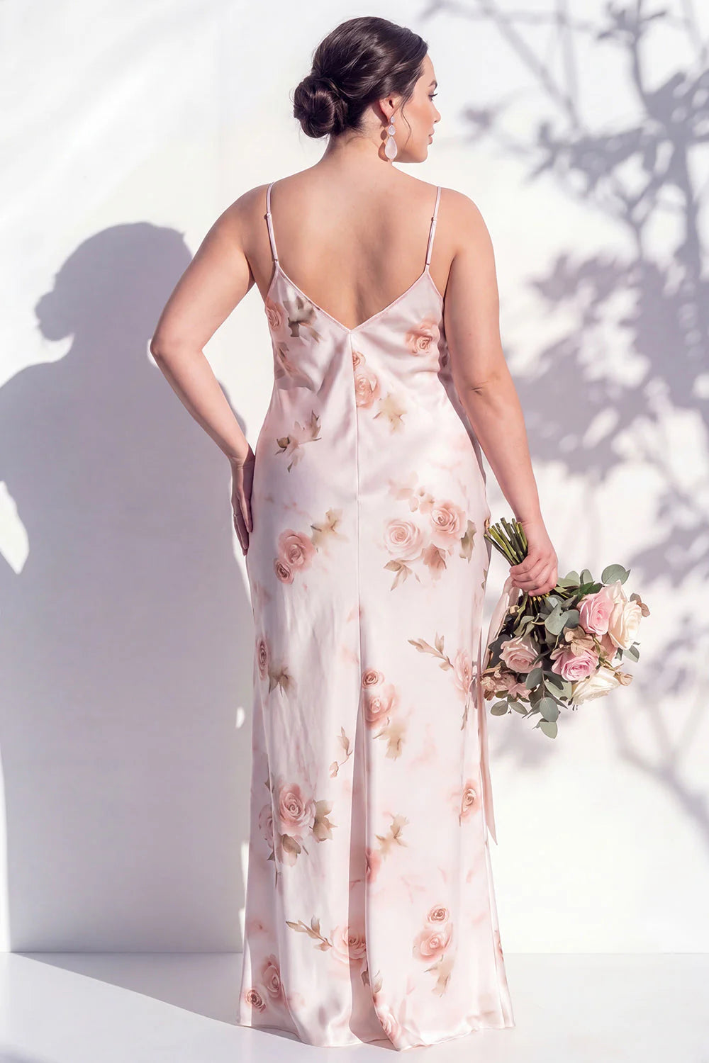 Ivory Red Flower Sheath Spaghetti Straps Long Bridesmaid Dress
