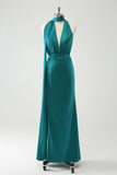 Burgundy Sheath Convertible Deep V Neck Ruched Long Bridesmaid Dress with Open Back