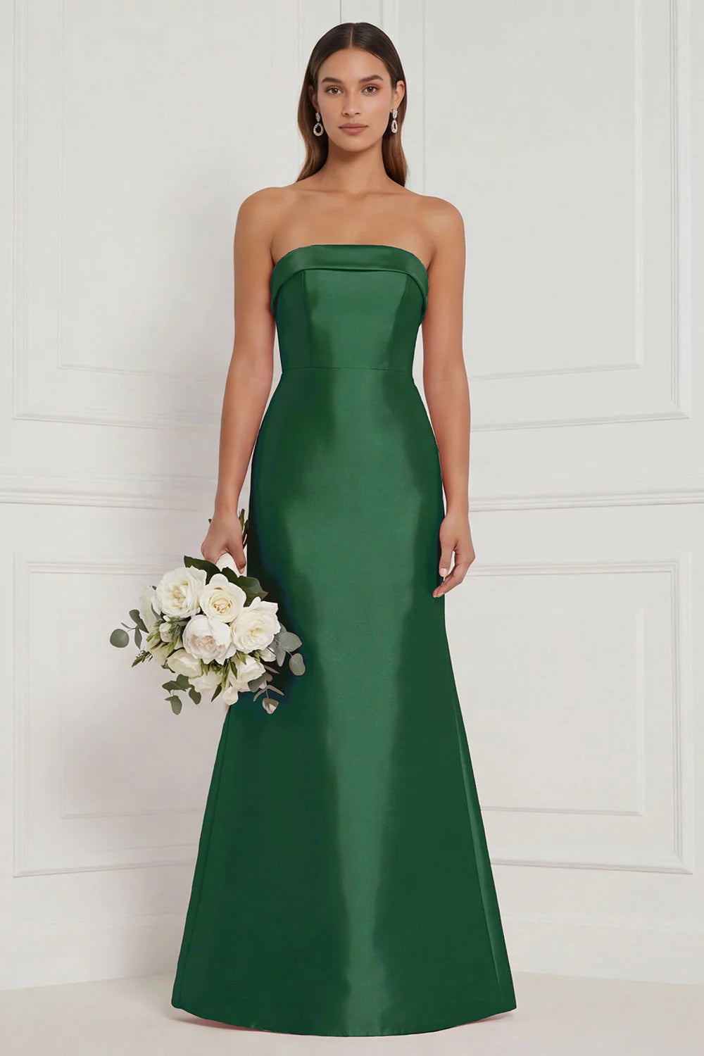 Strapless Mermaid Dusty Rose Satin Long Bridesmaid Dress