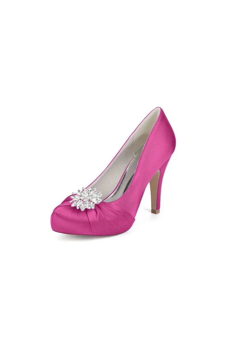 Silver High Heels with Crystal Bow Decoration