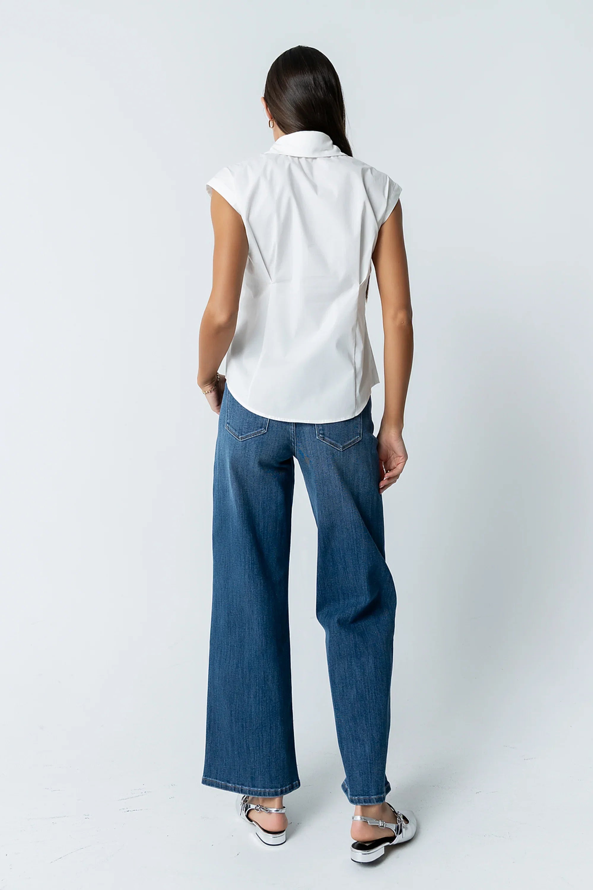 Remi Pleated Button Up in White
