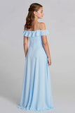 Sky Blue Chiffon A Line Cold Shoulder Junior Bridesmaid Dress
