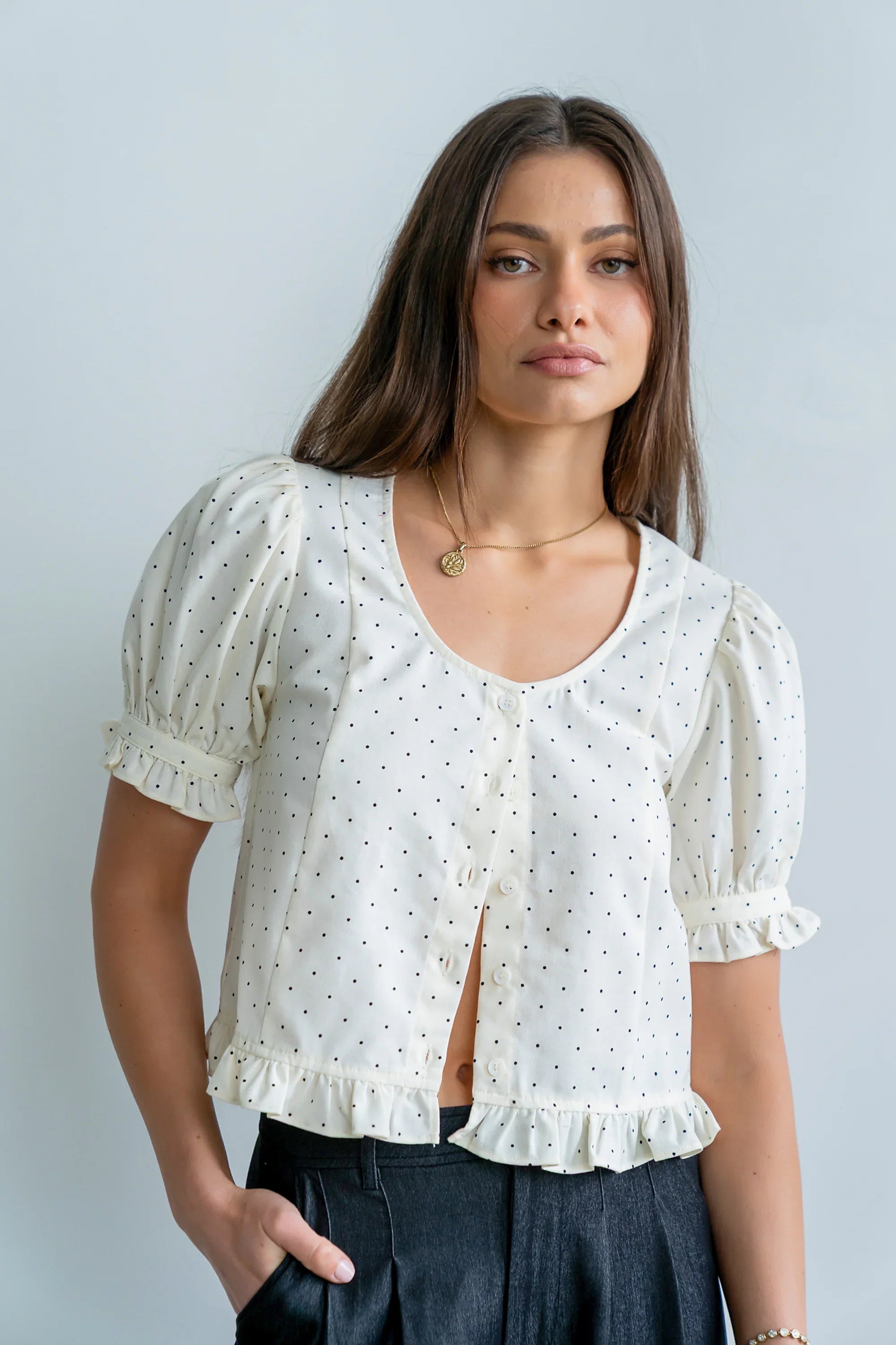 Jessie Polka Dot Blouse in Cream