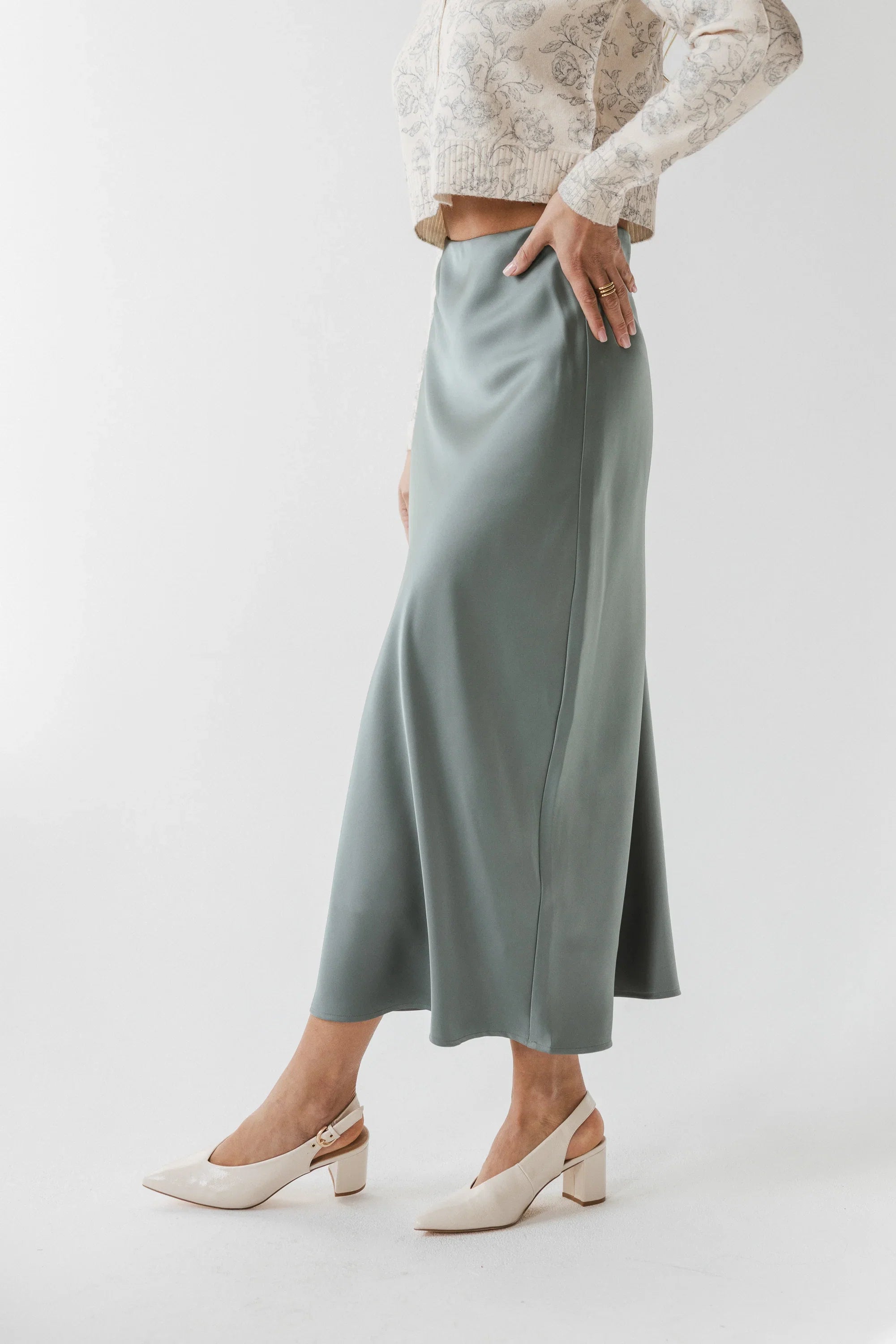 Tory Satin Maxi Skirt in Teal