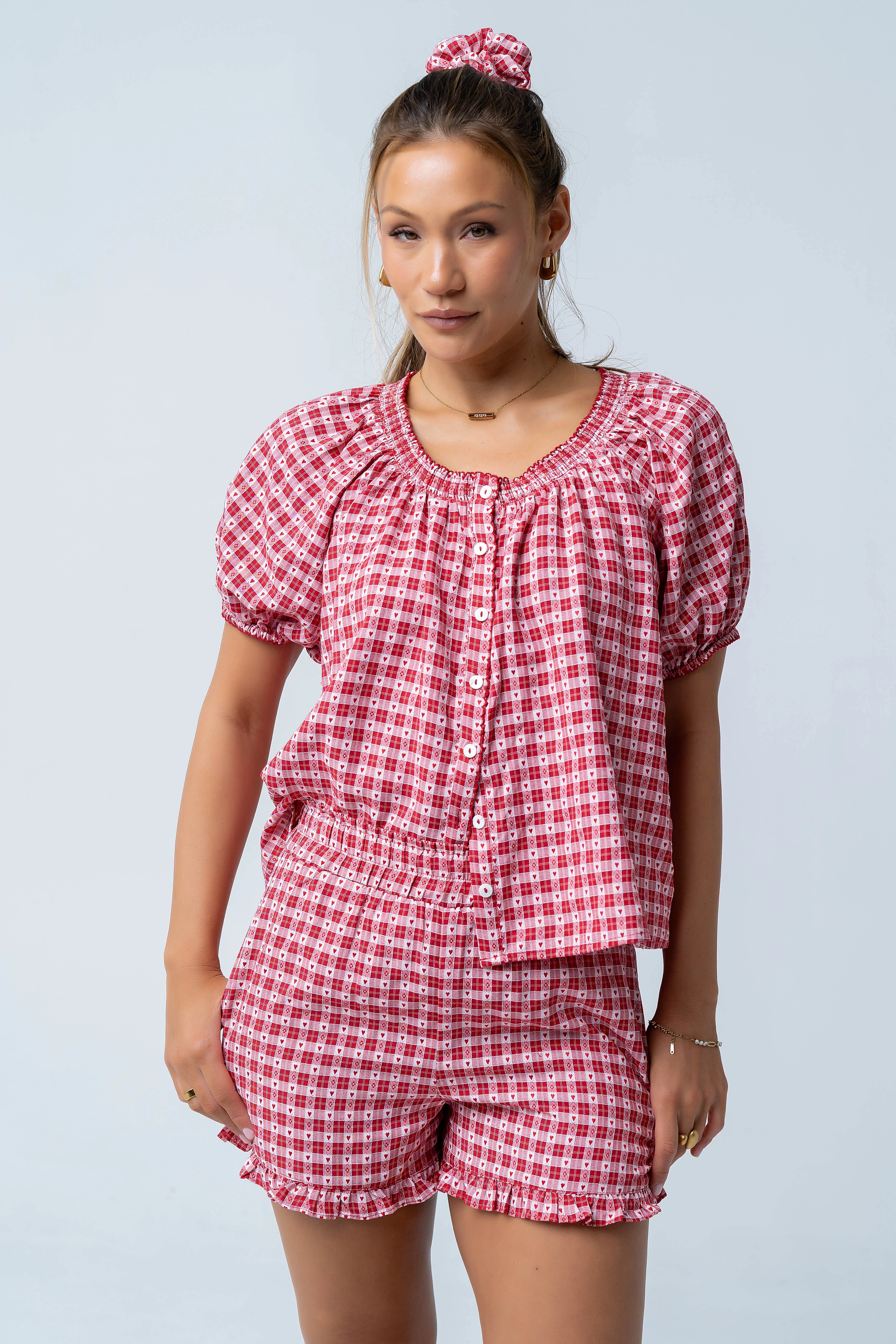 Ambree Gingham Button Up Top