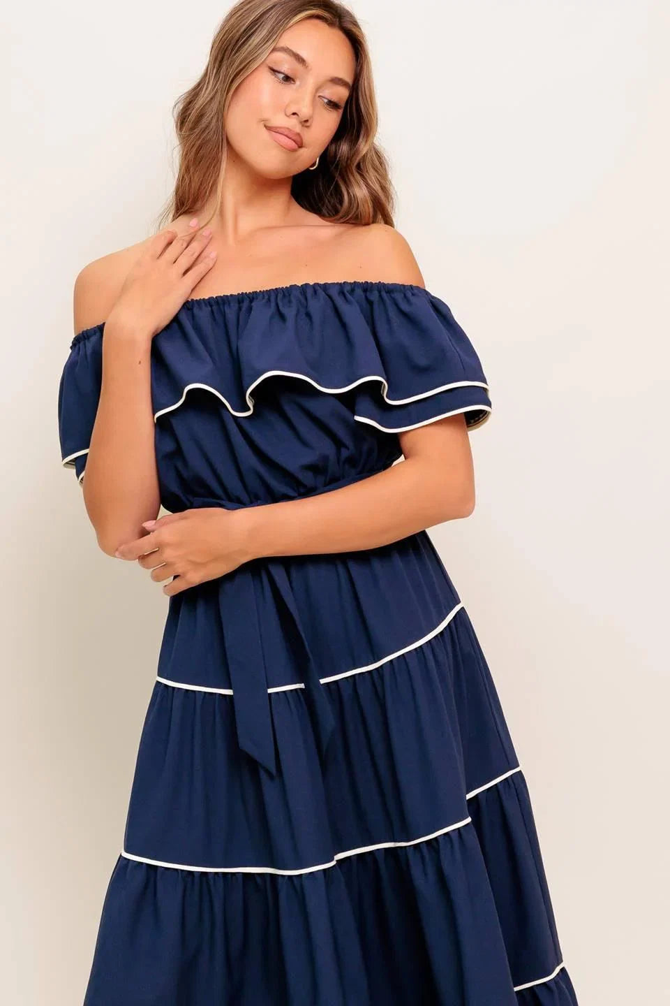 BUTTERCREAM DREAM NAVY MIDI DRESS
