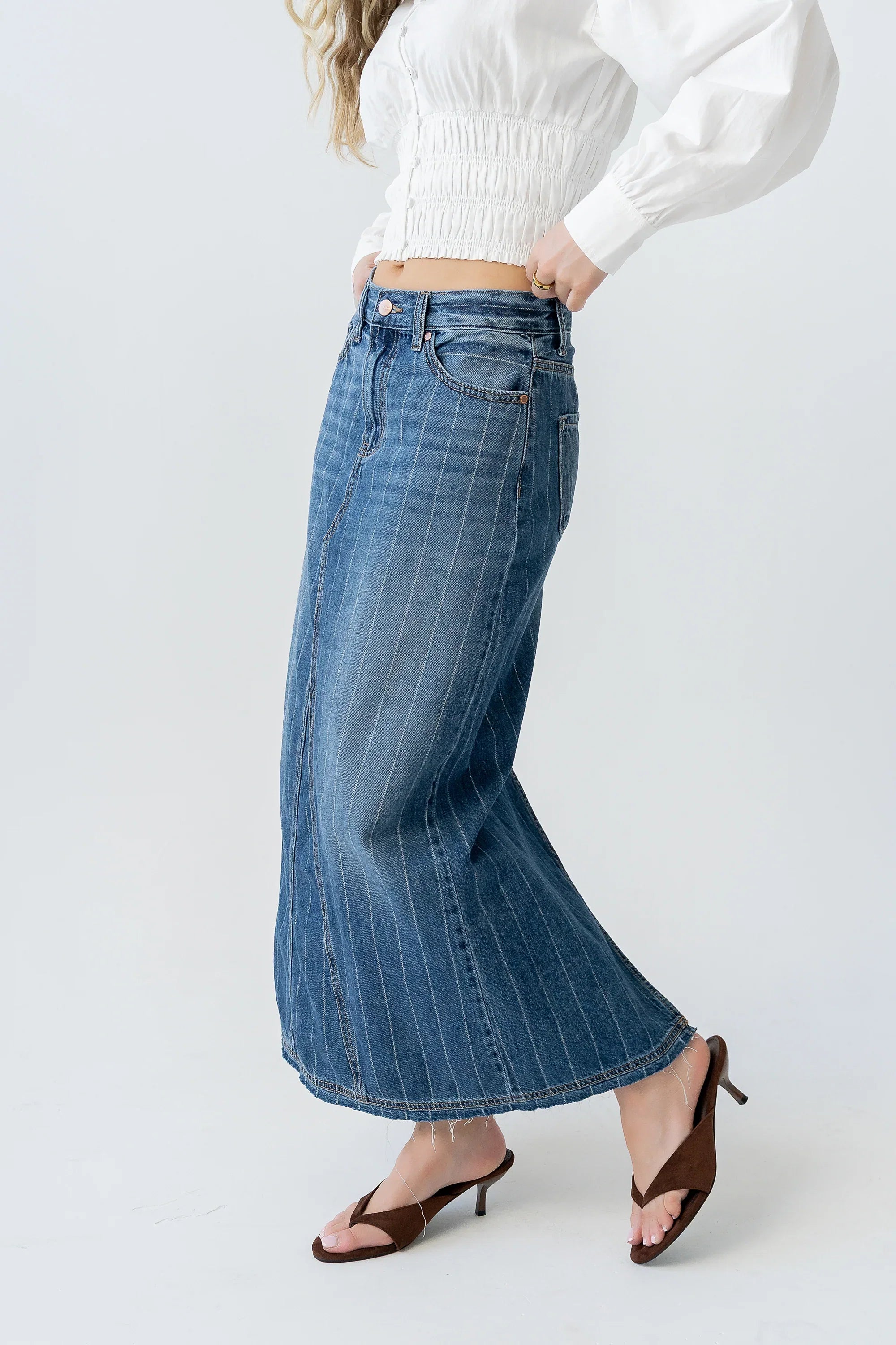 Megan Striped Denim Skirt