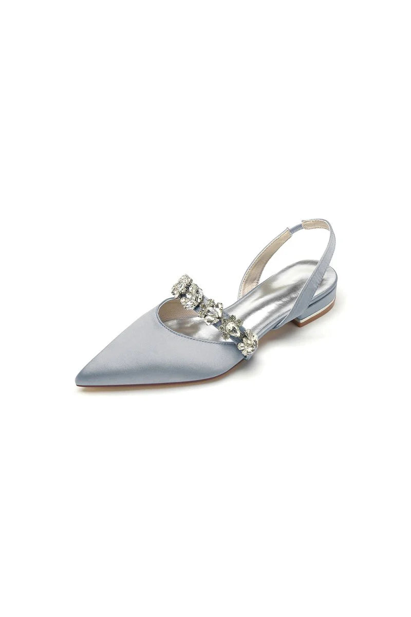 Pointed Toe Rhinestone Wedding Flats Low Heel Bridal Shoes