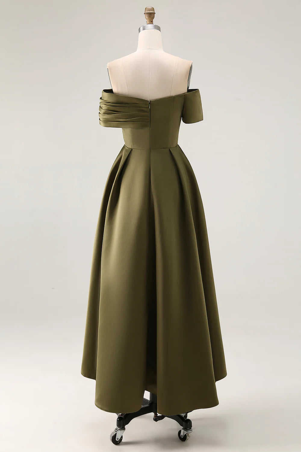 Olive A Line Off The Shoulder Ruched Satin Long Mother of the Bride Dress