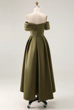 Olive A Line Off The Shoulder Ruched Satin Long Mother of the Bride Dress
