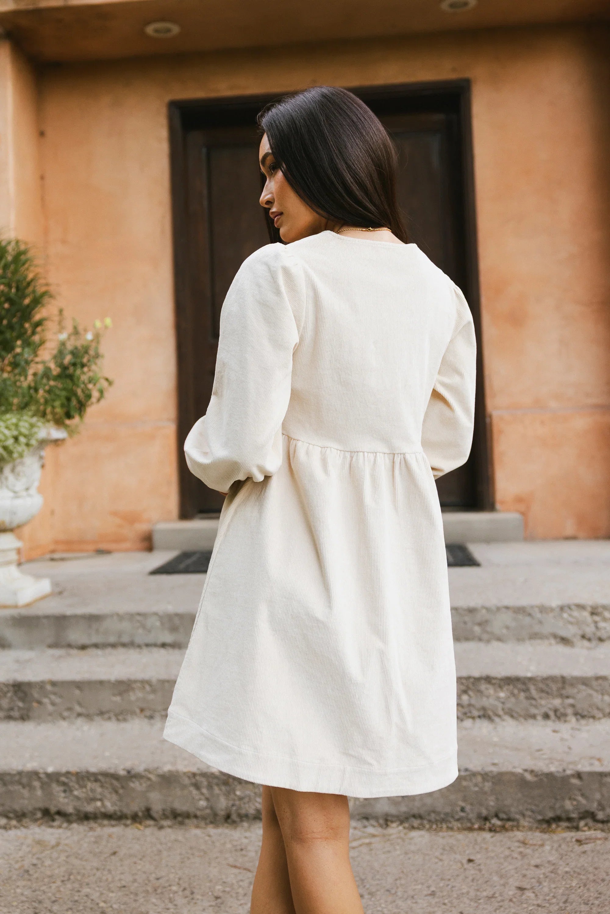 Tyler Peplum Mini Dress in Ivory Corduroy FINAL SALE