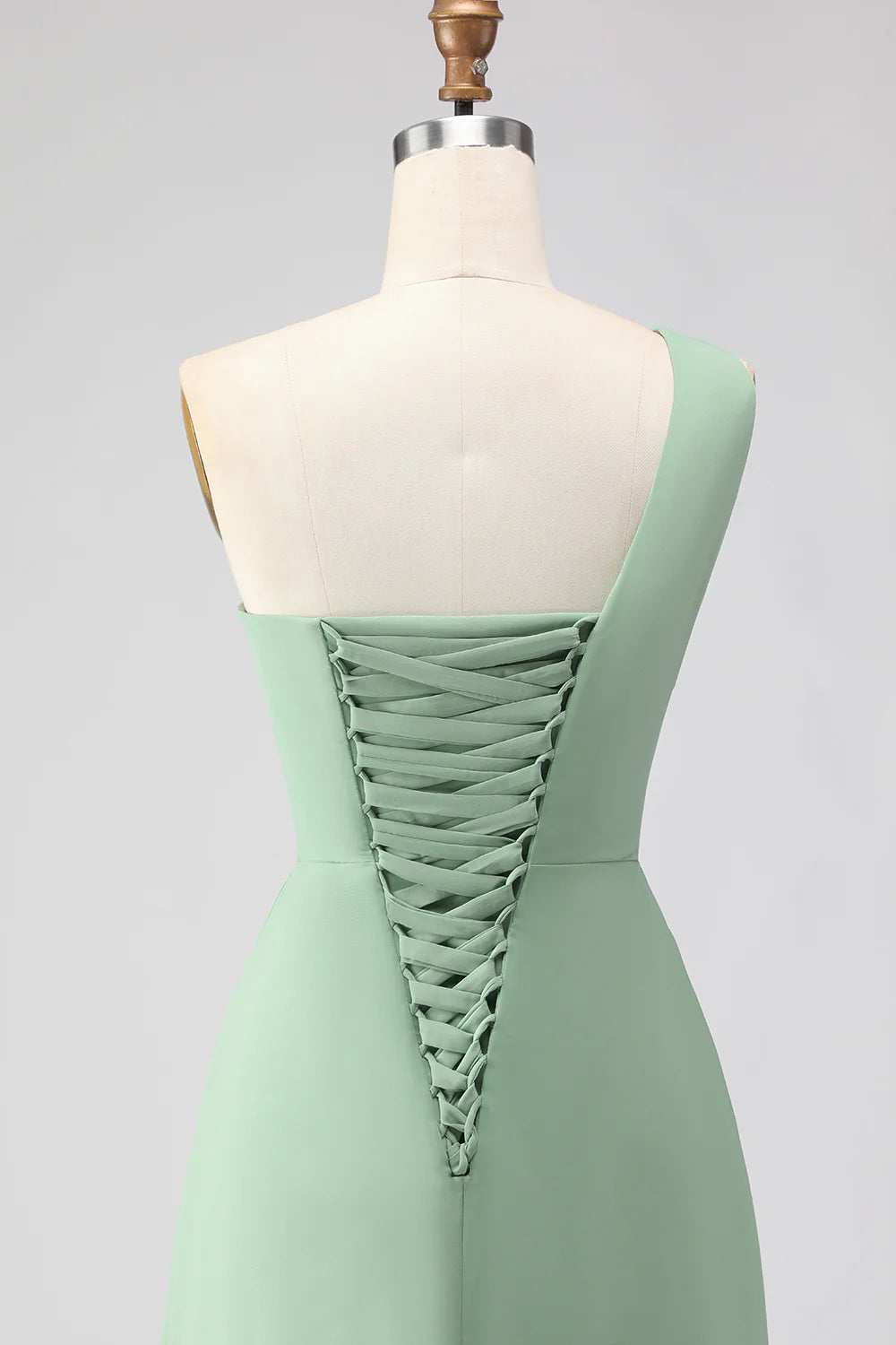 Sage Green One Shoulder A Line Chiffon Long Bridesmaid Dress with Slit