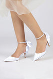 Pointed Toe Ribbons Faux Pearl Pumps
