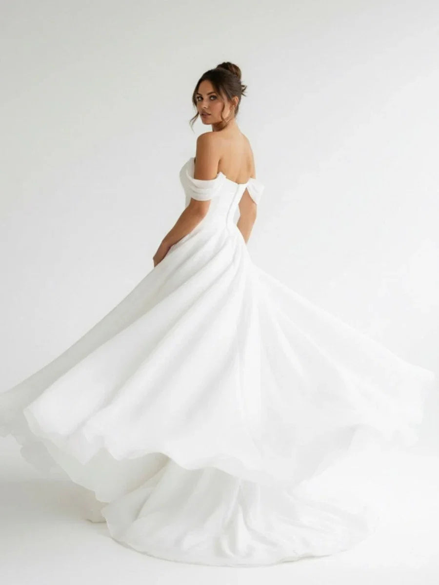 Elegant White Off the Shoulder Long Wedding Dress with Slit