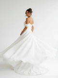 Elegant White Off the Shoulder Long Wedding Dress with Slit