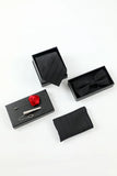 Mens Black Stripe Mens 5 Piece Accessory Set Tie and Bow Tie Pocket Square Flower Lapel Pin Tie Clip