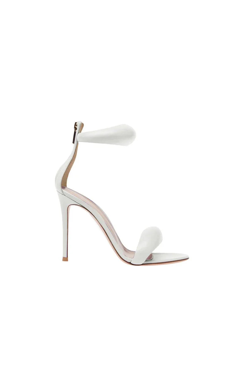Gold Ankle Strap Leather Stiletto High Heel Sandals