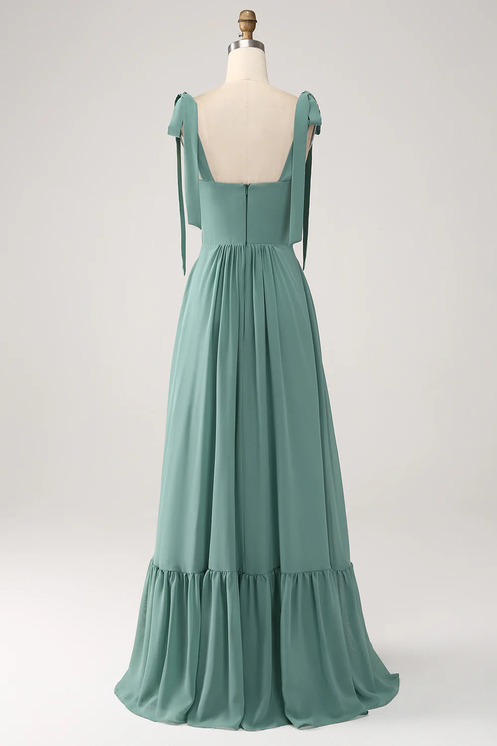Eucalyptus A Line Spaghetti Straps Pleated Floor Length Bridesmaid Dress
