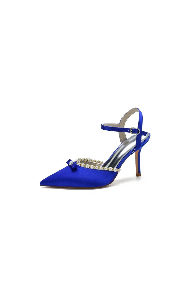 Pearl Cocktail Pointed Toe Buckle Strap Heels