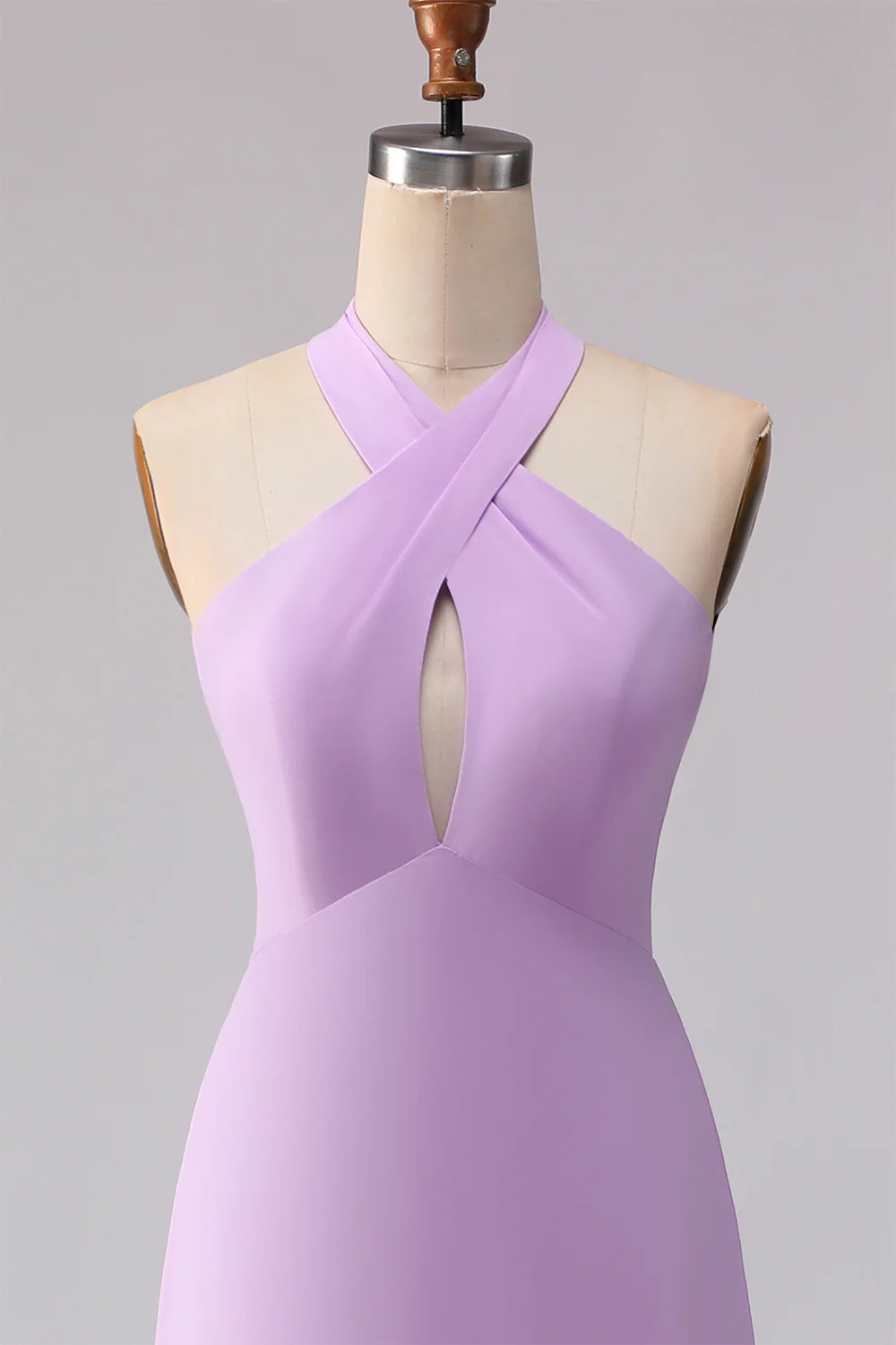 Lilac Halter Chiffon Keyhole Long Bridesmaid Dress