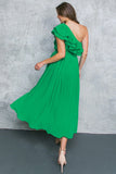 SUN KISSED STYLE GREEN ONE SHOULDER RUFFLE MIDI DRESS