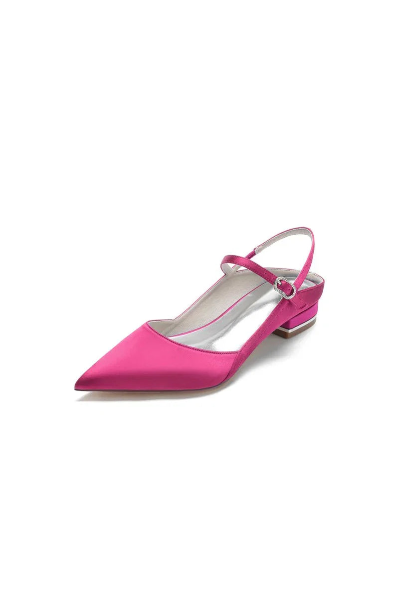 Satin Pointed Toe Buckle Kitten Heels