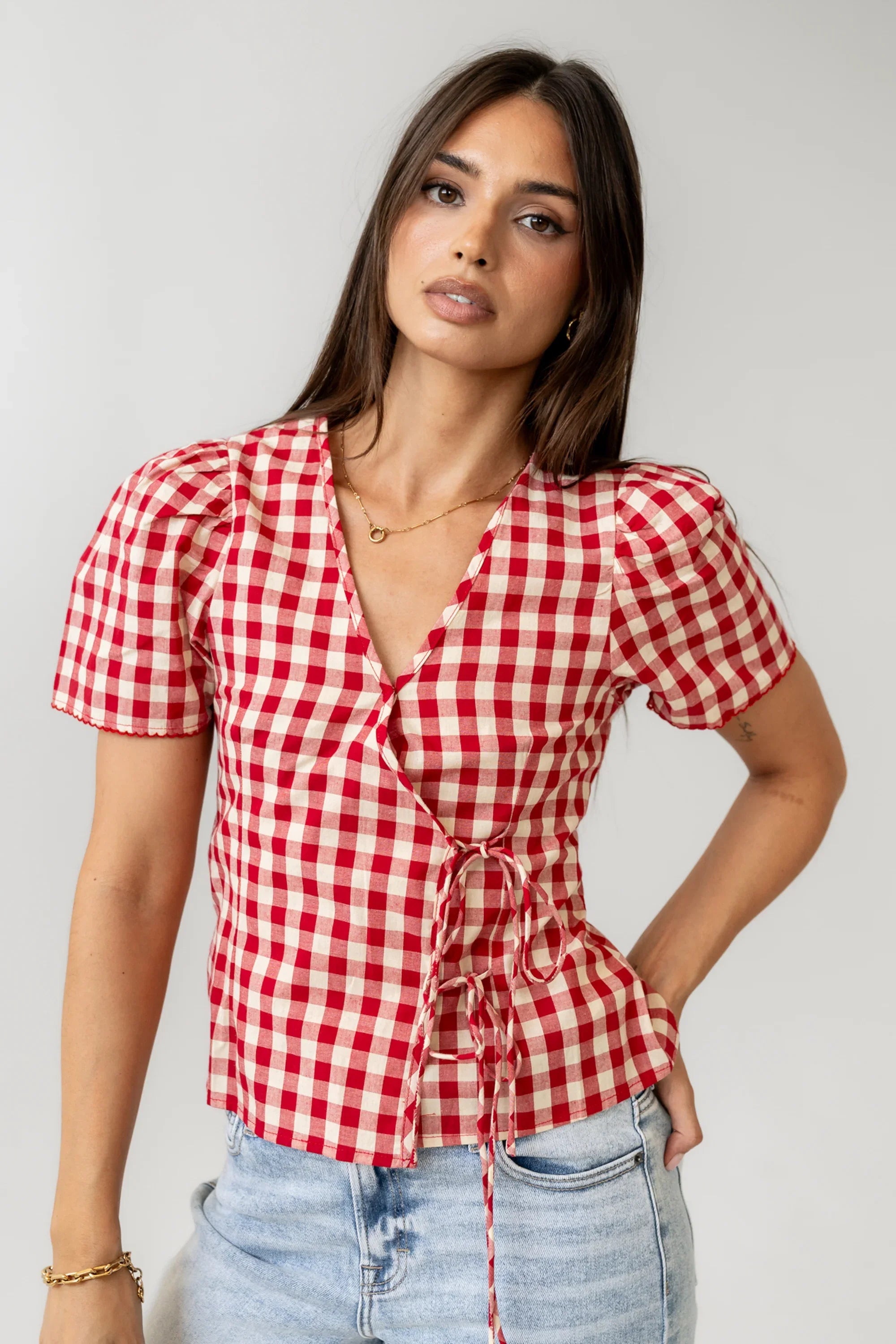 Callie Gingham Blouse in Red