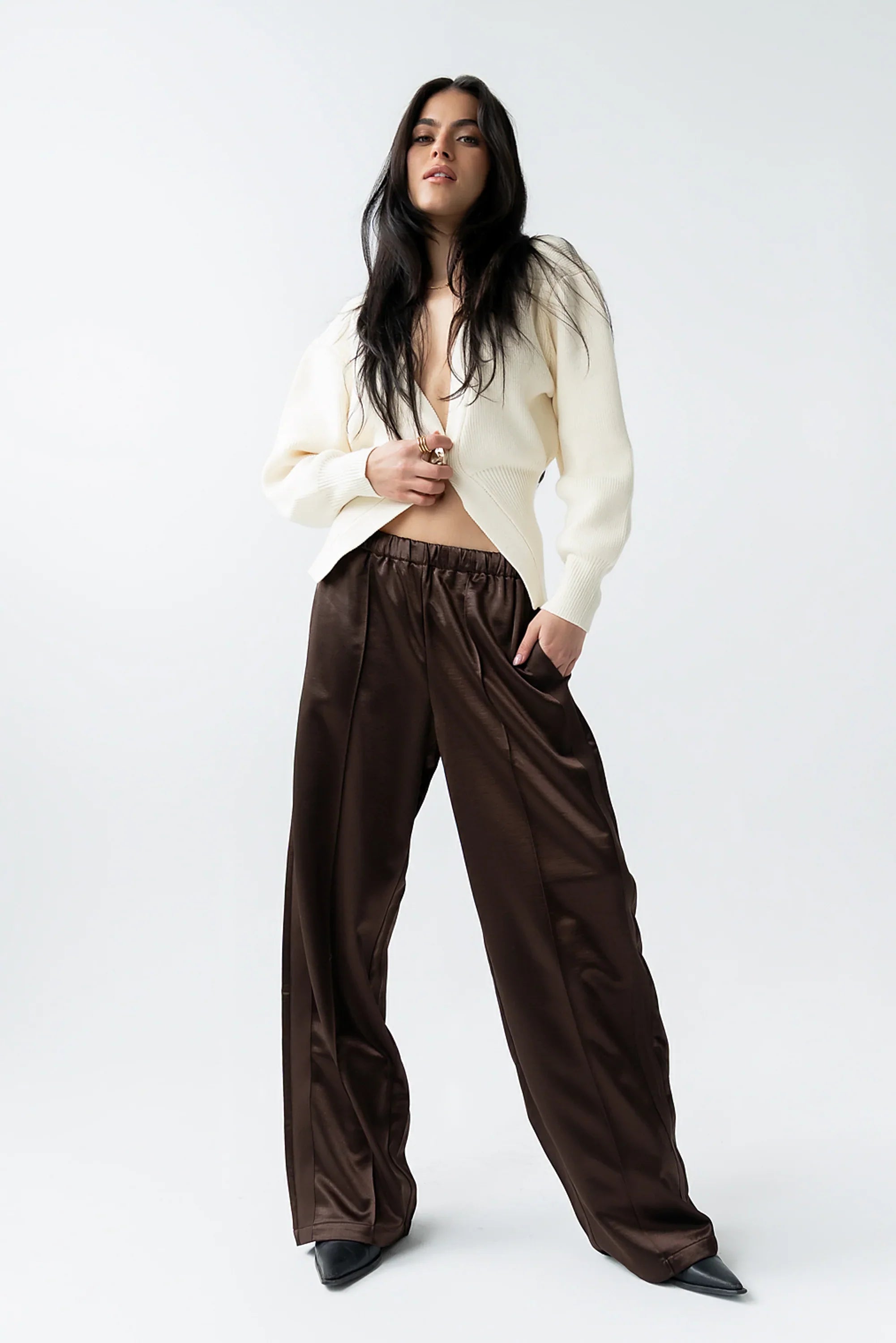 Gemma Satin Wide Leg Pants in Brown FINAL SALE