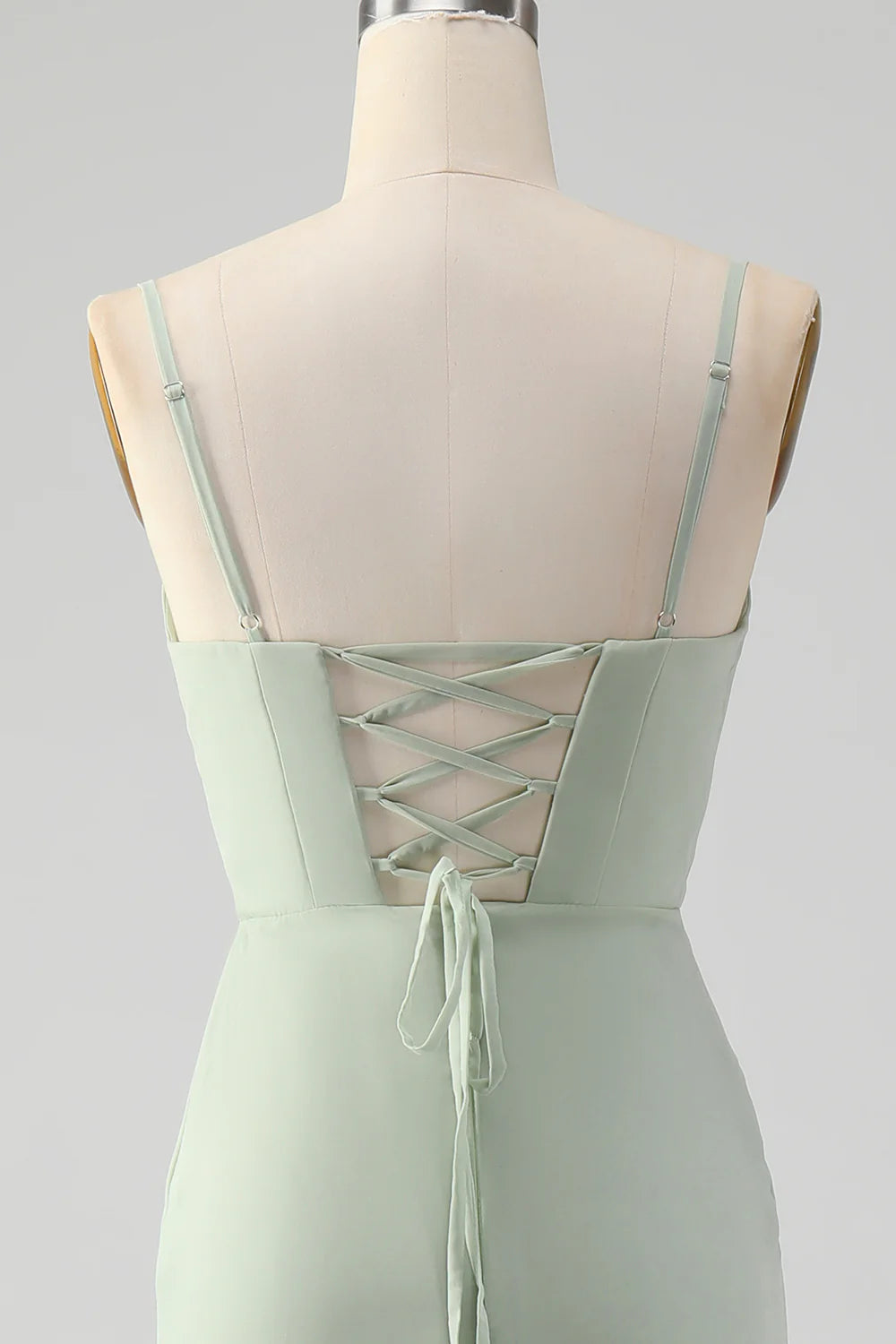 Matcha Sheath Spaghetti Straps Floor Length Chiffon Bridesmaid Dress