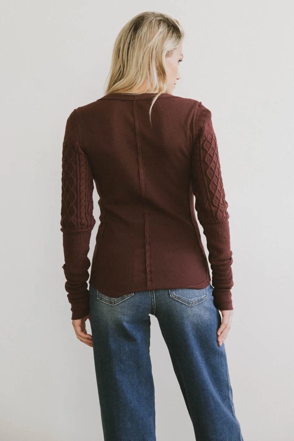 Naomi Cable Knit Sleeve Top in Red Brown FINAL SALE