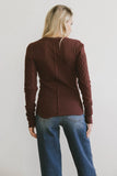 Naomi Cable Knit Sleeve Top in Red Brown FINAL SALE