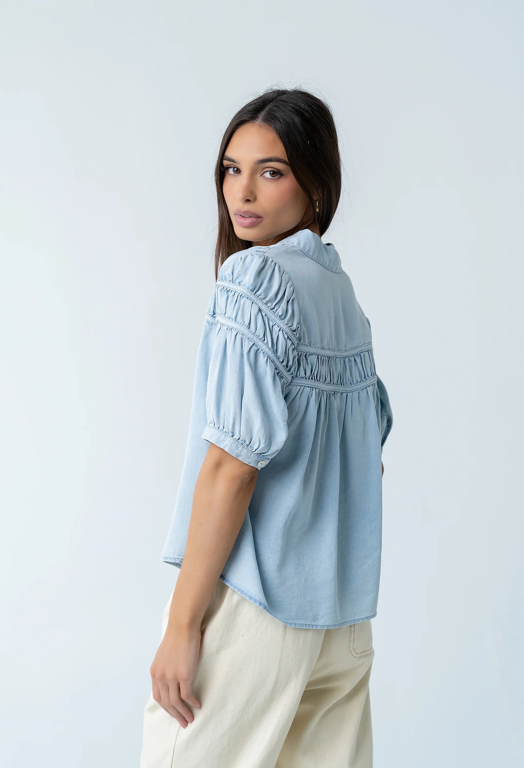 Whitney Button Up Blouse in Light Wash