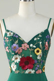 Dark Green A Line Spaghetti Straps Floor Length Dress with 3D Flowers