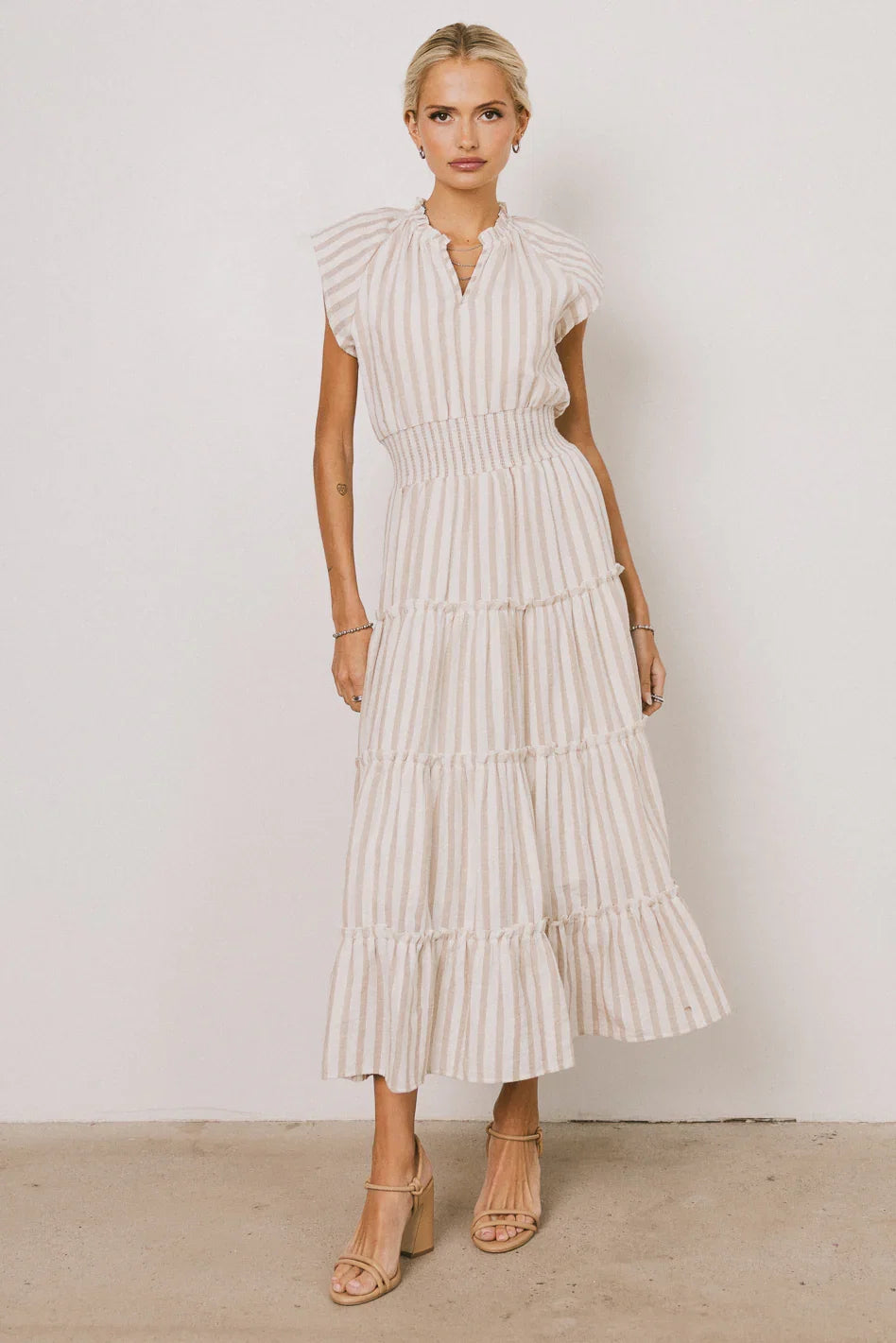Claire Striped Maxi Dress in Taupe FINAL SALE